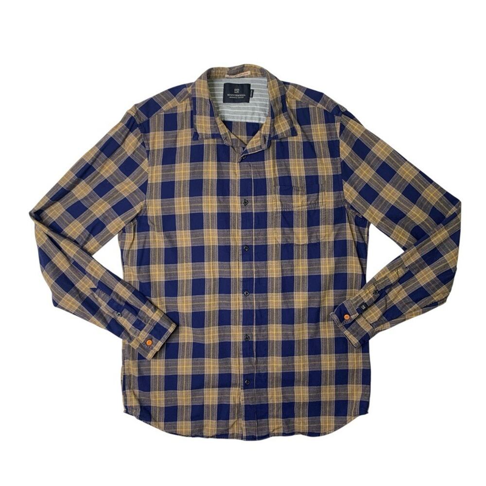 Scotch & Soda Shirt Mens L Large Brushed Cotton Relaxed Fit Plaid Button Up